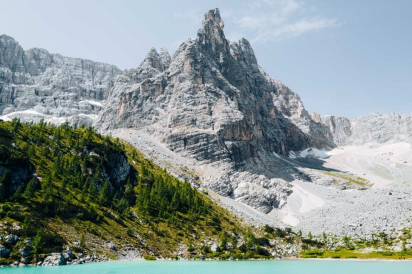 Panoramic view on the Lake Sorapis in Dolomites